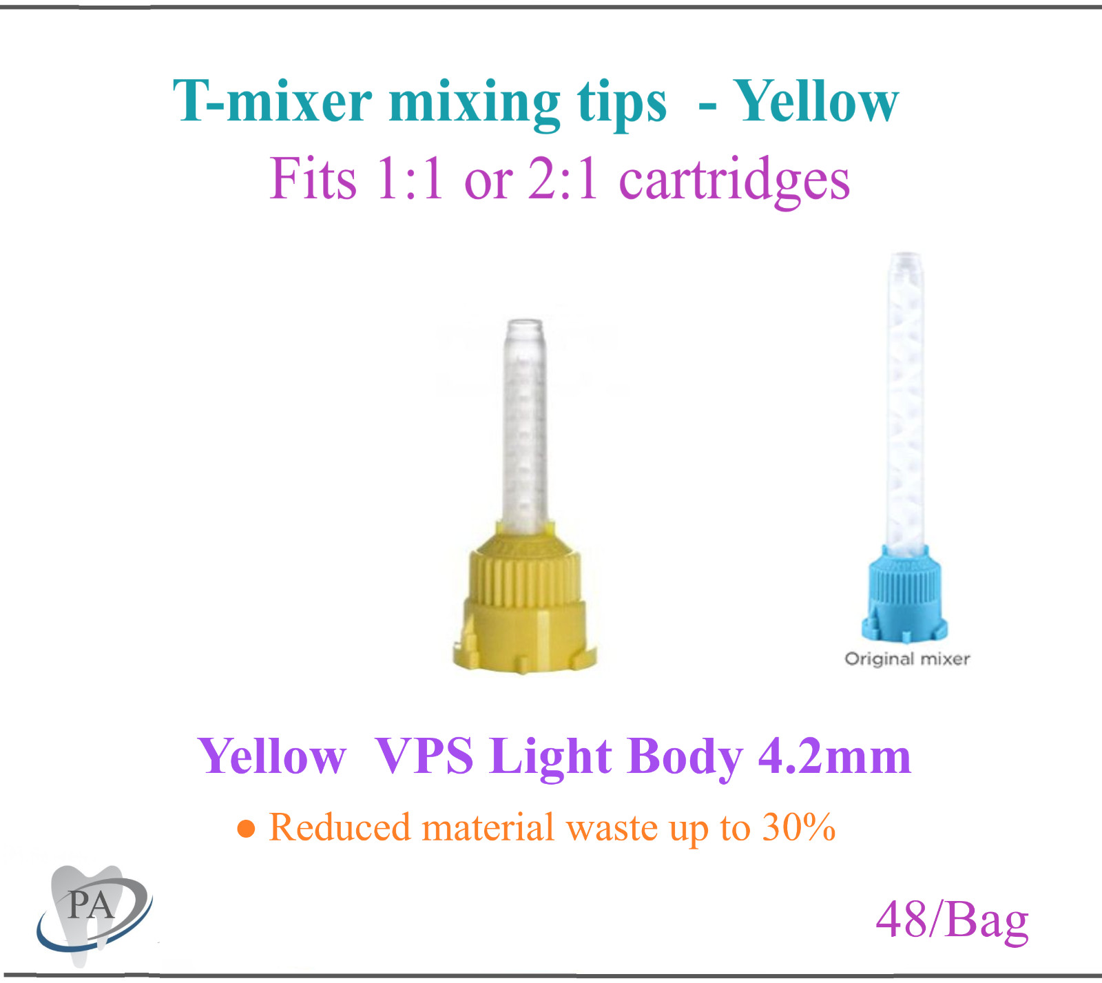 Dental Mixing Tips HP Yellow Impression HP Tips Yellow 4.2mm T-Mixer Mixing Tip