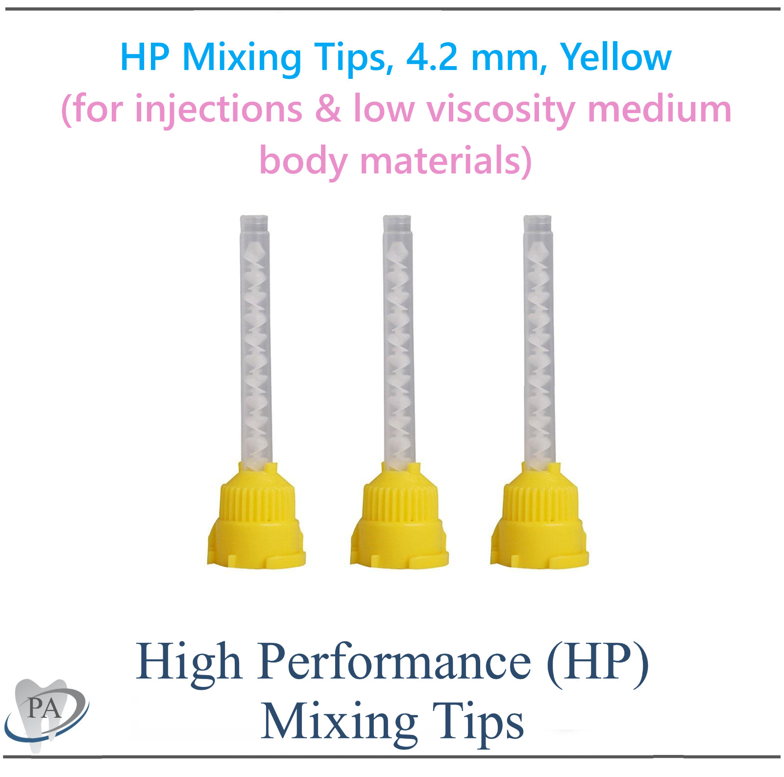 Dental Mixing Tips HP Yellow Impression HP Tips Yellow 4.2mm T-Mixer Mixing Tip