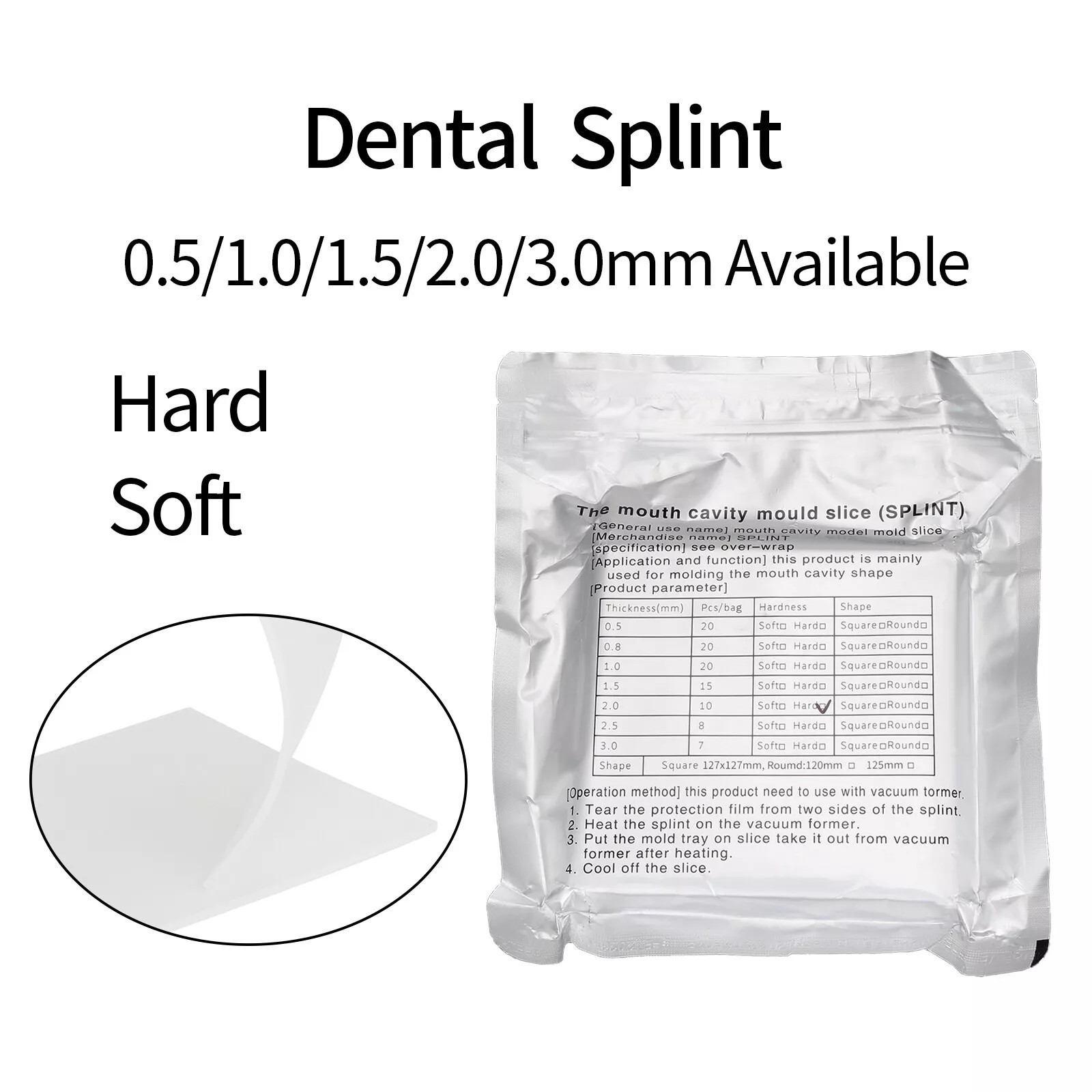 Dental Lab Vacuum Forming Sheets Splint Thermoforming Material Hard 1.0 1.5 2.0