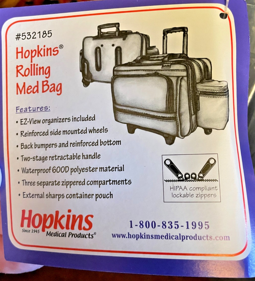 Hopkins Medical Products Rolling Bag Navy Blue #532185 New!
