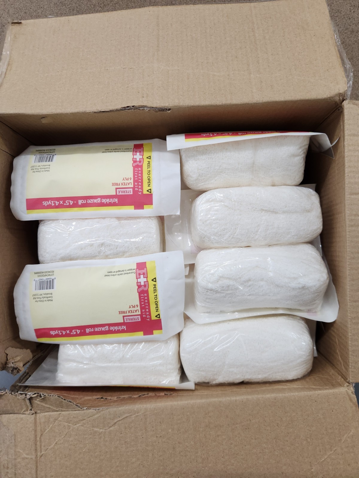 ER Everready 1st Aid Krinkle Gauze Roll 4.5” X 4.1 Yds,24 Count,Latex Free,6 Ply