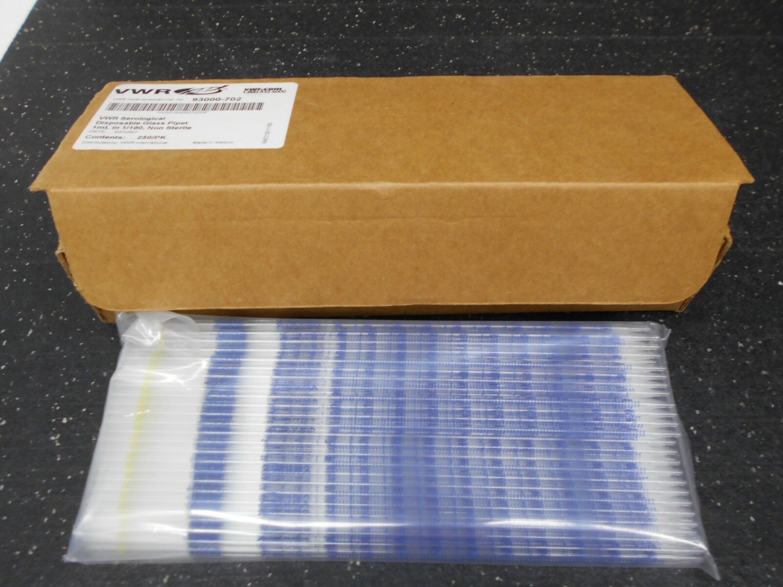VWR 93000 702 SEROLOGICAL DISPOSABLE 1mL GLASS PIPETS BOX OF 250