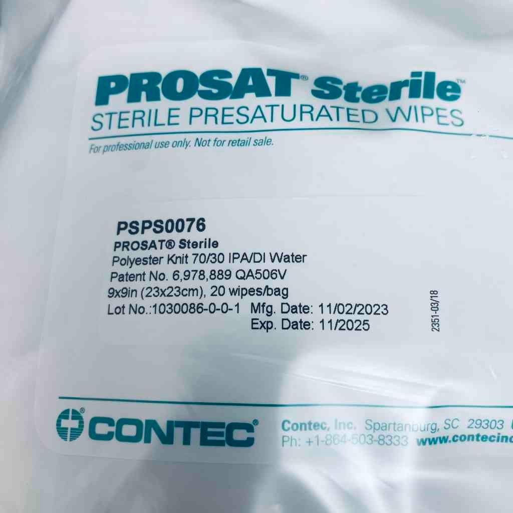 Contec PROSAT Sterile Polynit Heatseal Wipes 70% IPA 30% DI Water Total of 100