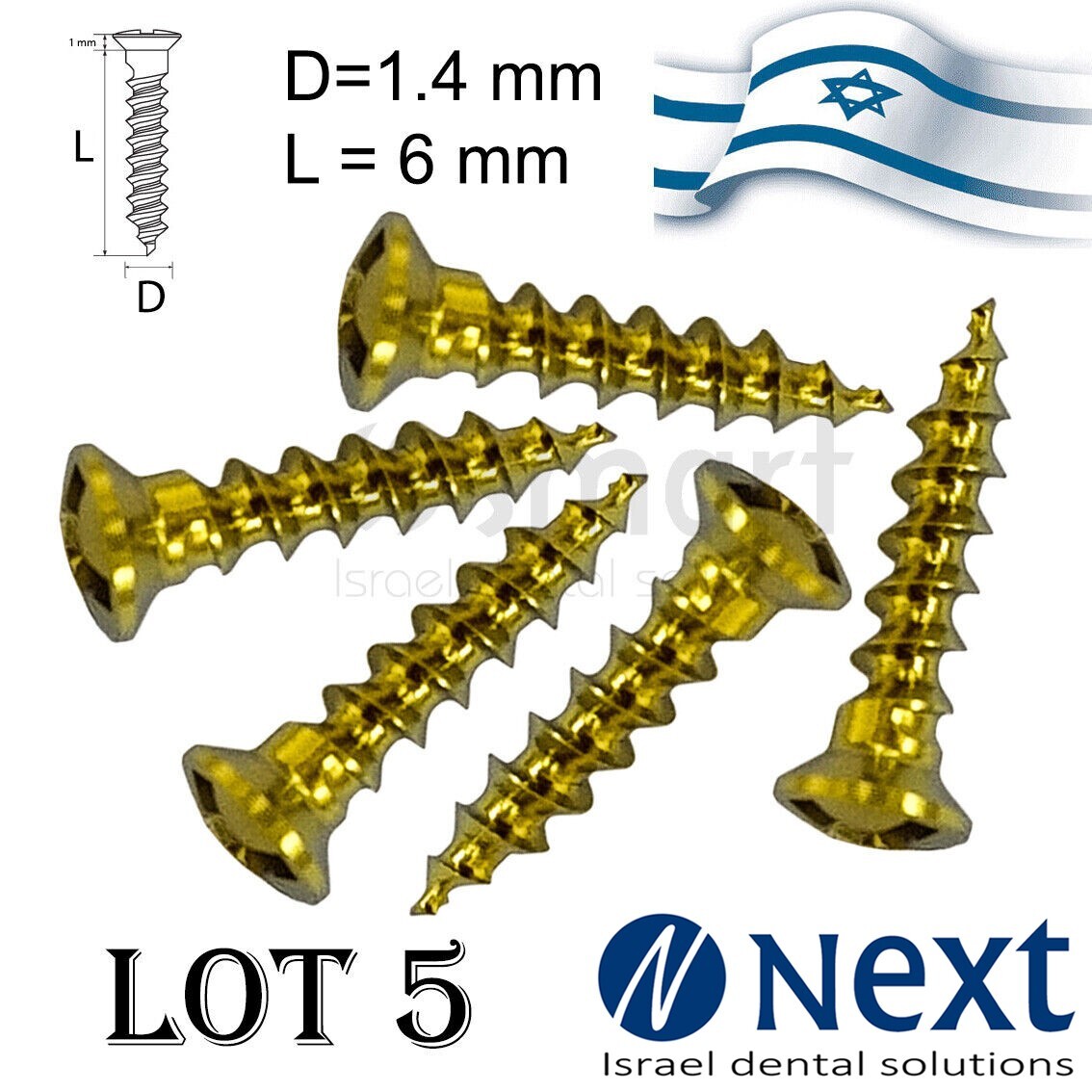 Lot x 5 Screw titanium pin membrane Fixation Bone GBR Ø1.4 L6 tac
