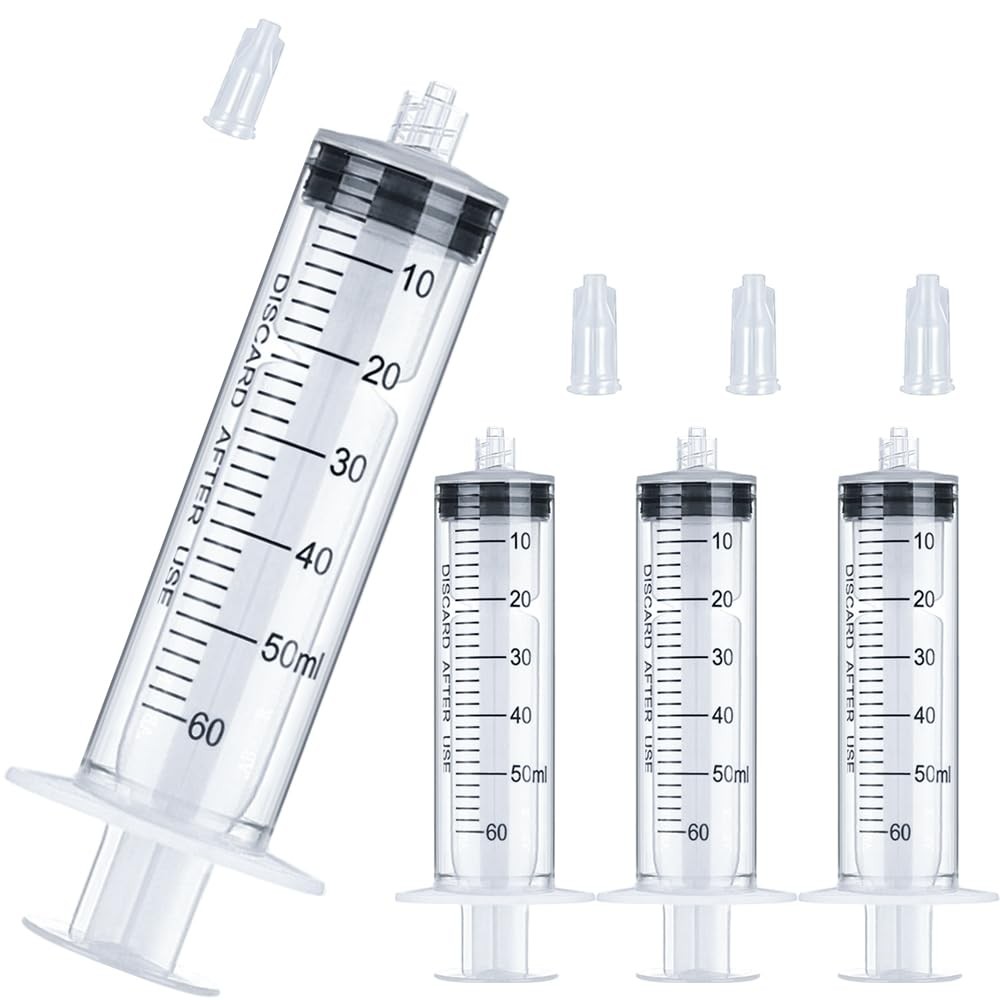 60mL Luer Lock Syringe 4 Pack Large Plastic Sterile Syringes without CLEAR