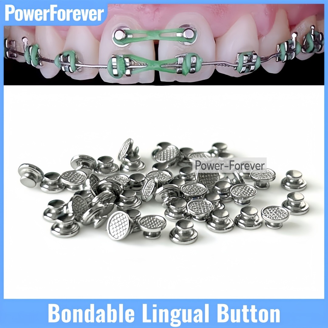 Dental Orthodontic Ortho Bondable Lingual Button SS Round Mesh Base Attachment