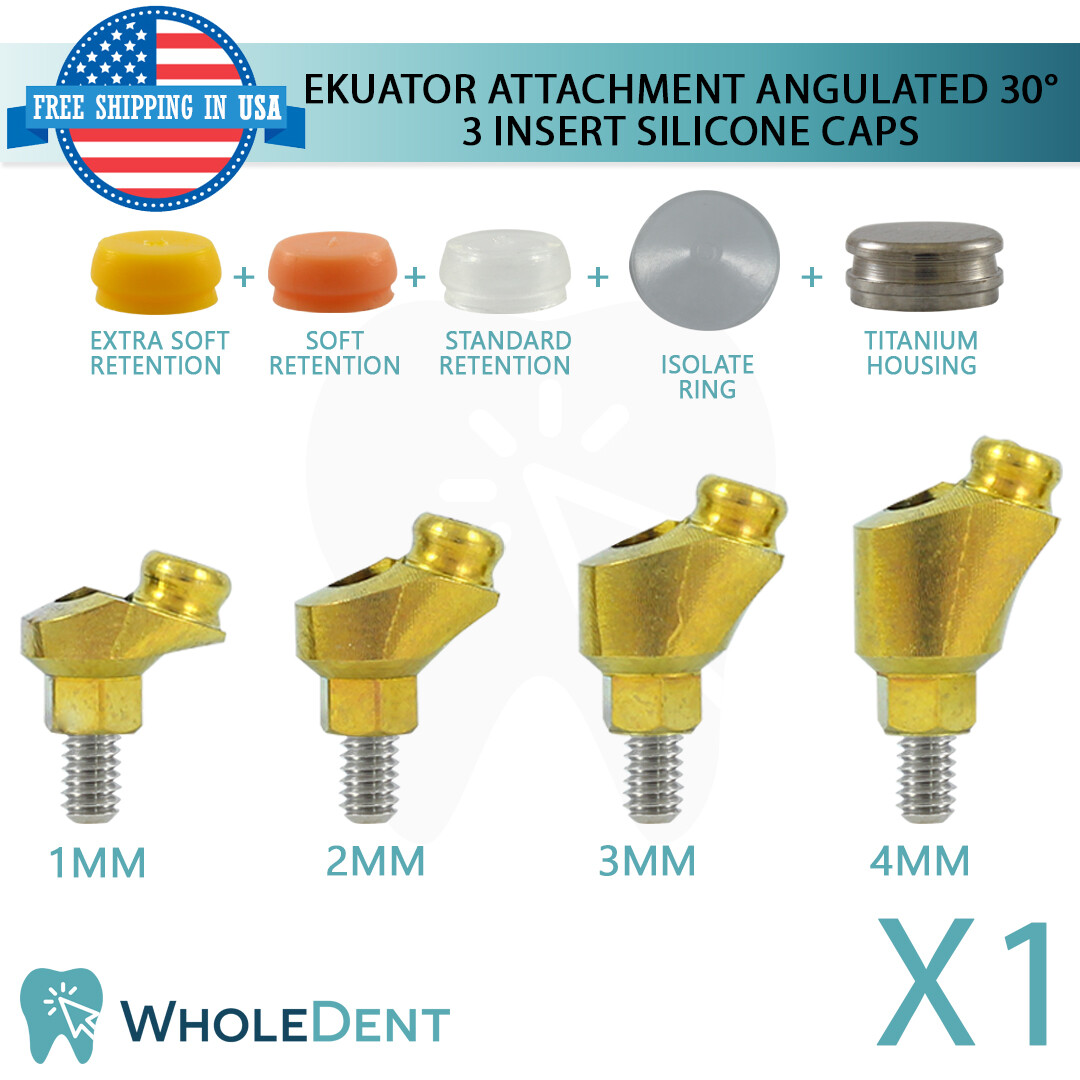 X1 Angulated Ekuator Attachment 30° Abutment 3 Silicone Caps Dental Int Hex