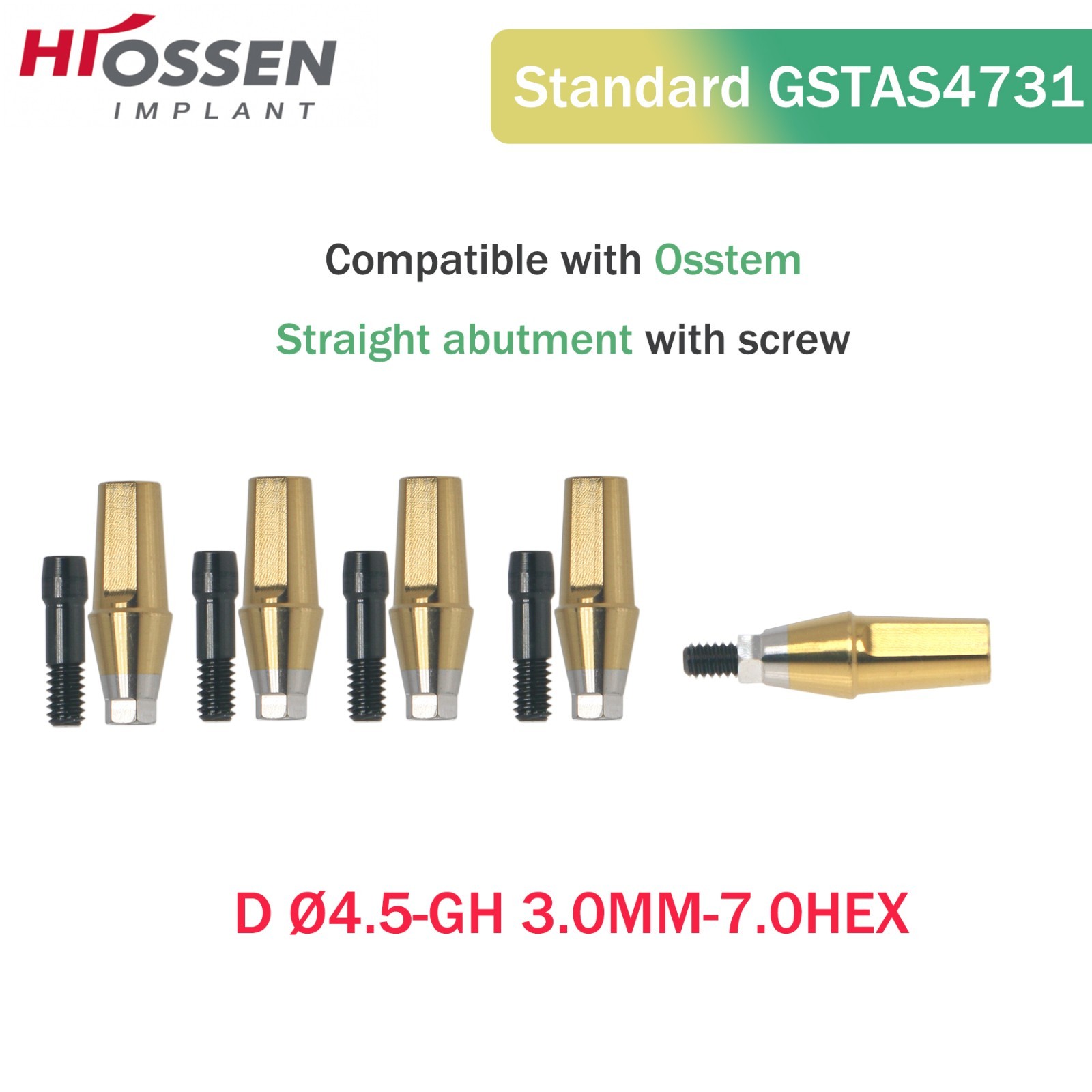 US Dental Regular Straight Abutment Ø4.5mm GH 1-5mm Screw for Osstem Hiossen ET