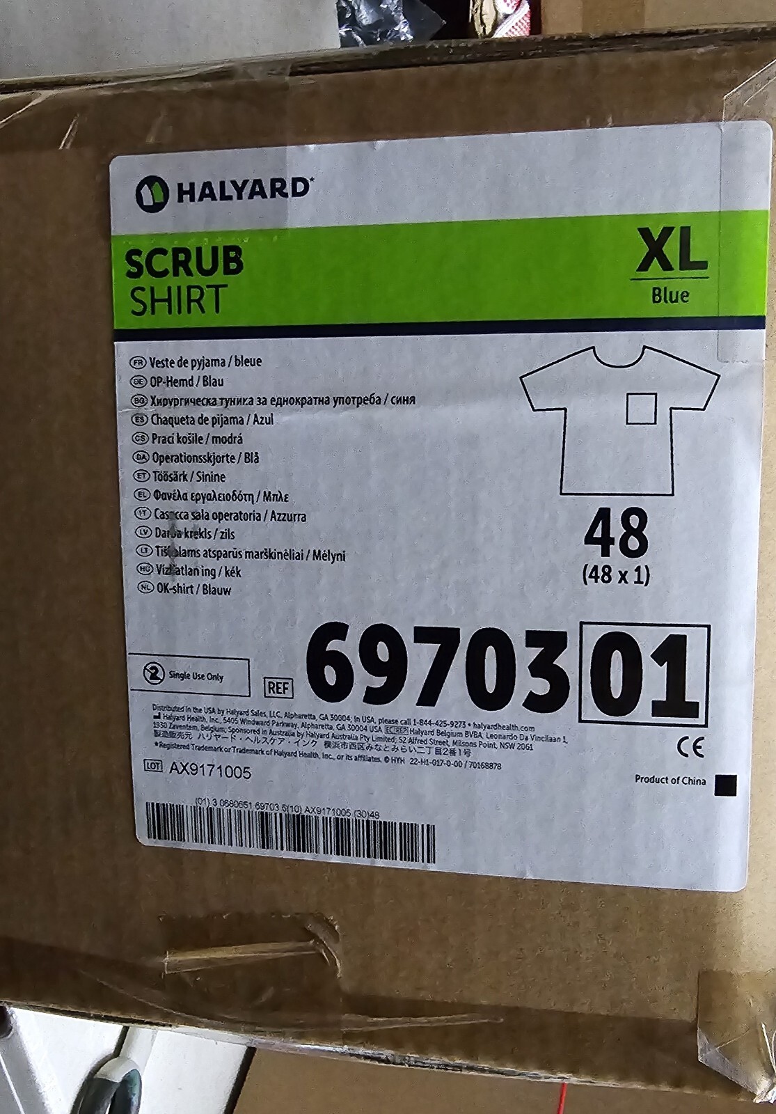 Halyard Scrub Shirts, XL, Blue, Case of 48, # 69703 (Large quantity available)
