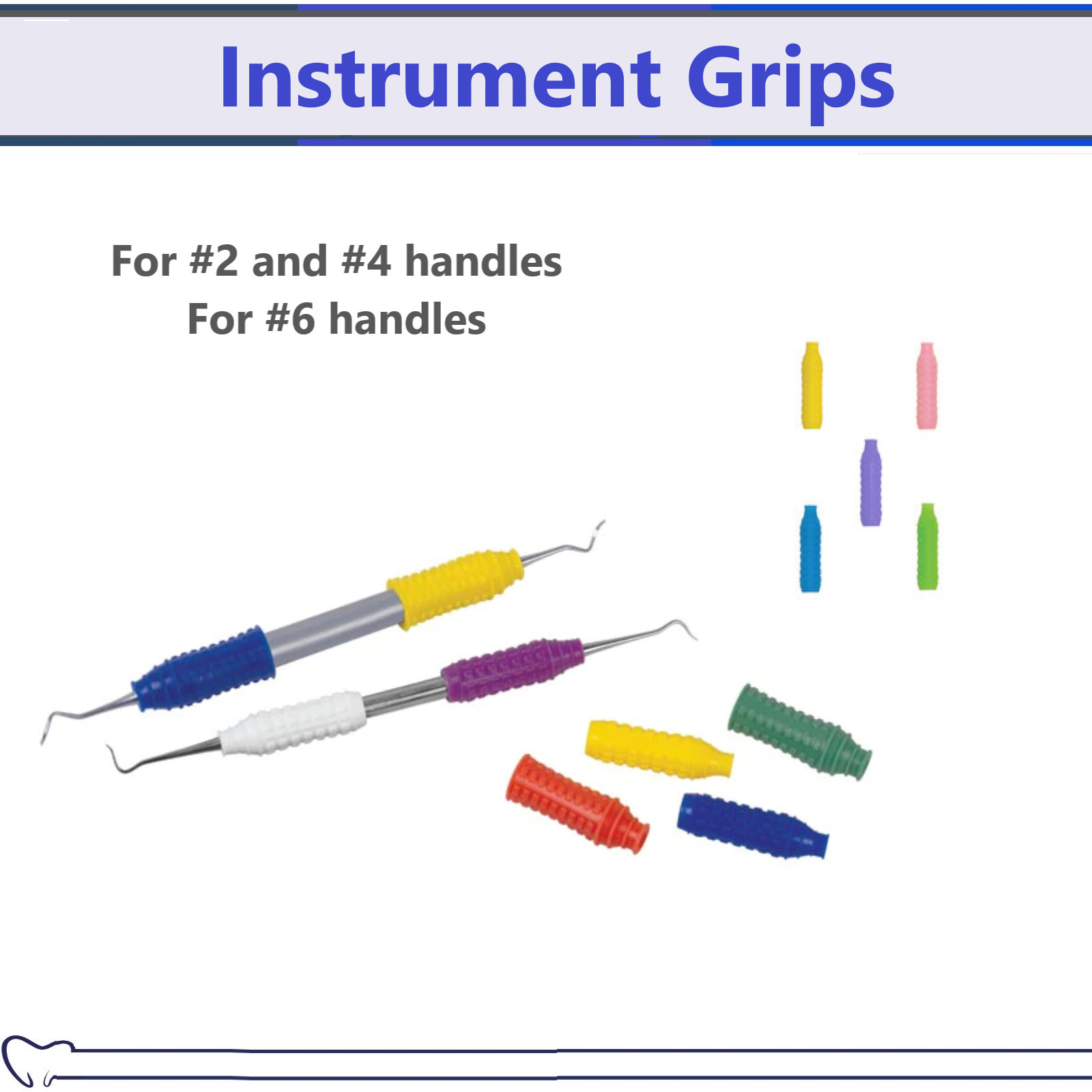 Dental Instrument Grips Silicone Color-Code For #2 #4 and #6 Handles 24/Bx