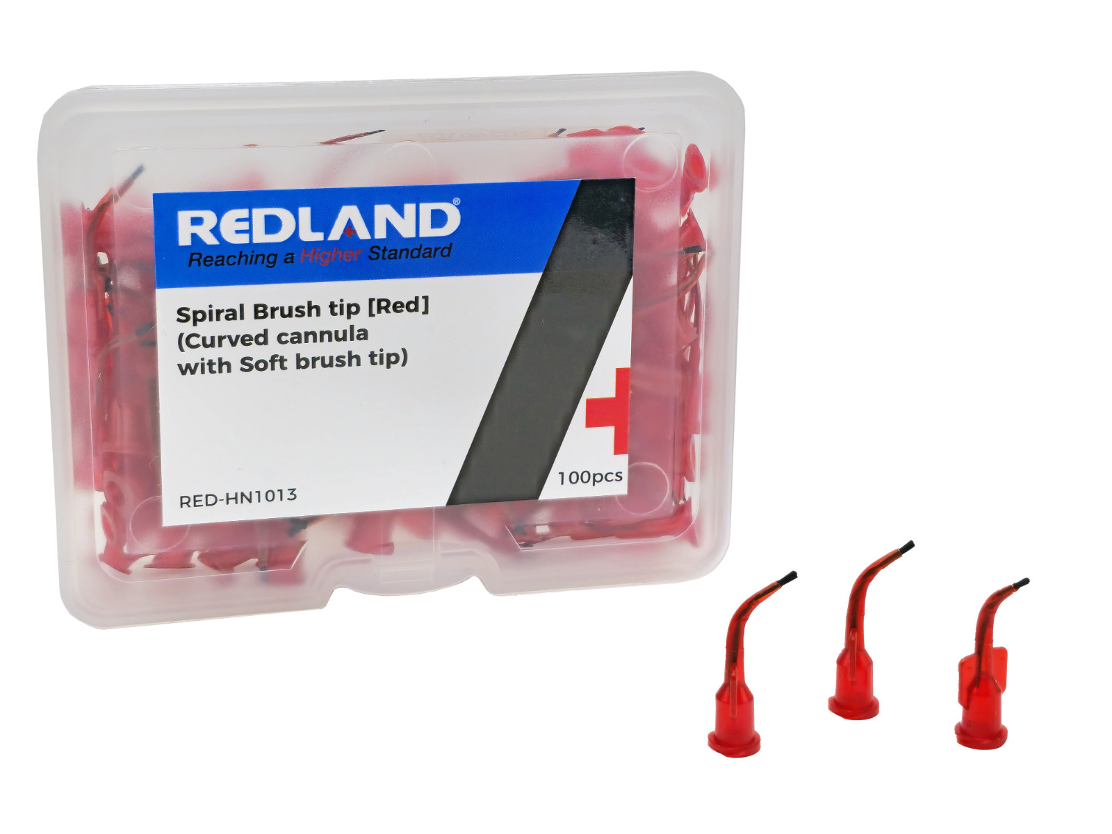 REDLAND Spiralbrush Tip (Curved Cannula with Soft Brush Tip) RED 100/Pk