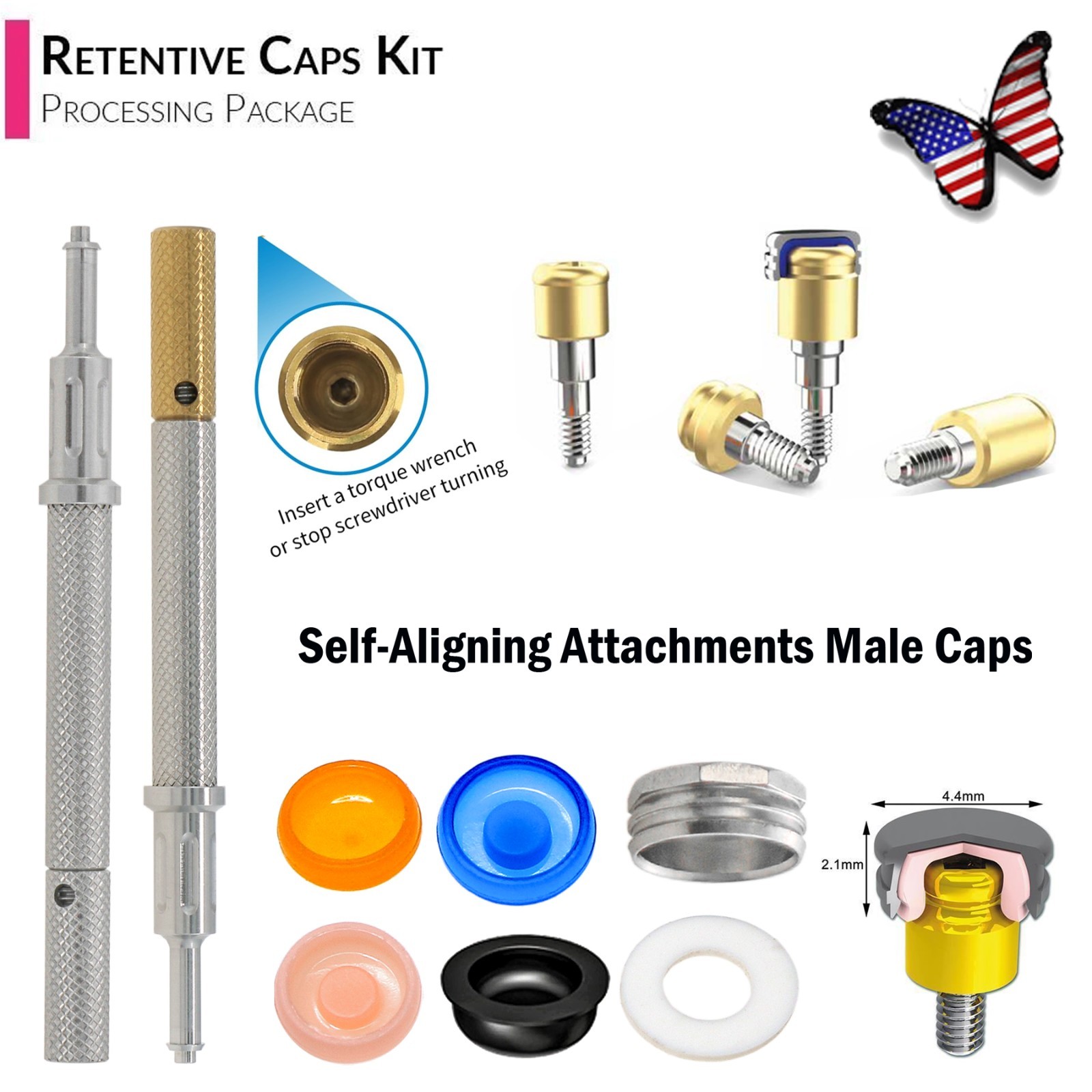 Locator Core Tool & Overdenture Retention Replacement Caps Insert 0.8/1.2/2.4lbs