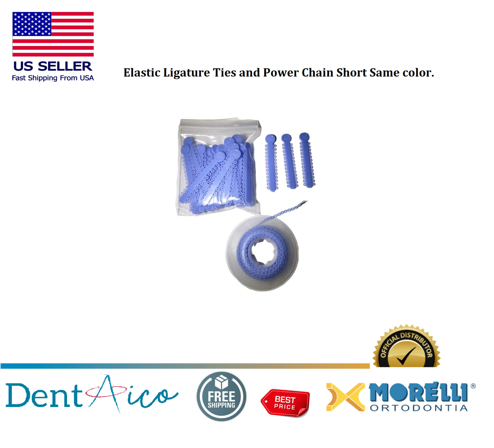 Elastic Ligature Modules & Power Chain Short Light Blue Dentaico Orthodontic