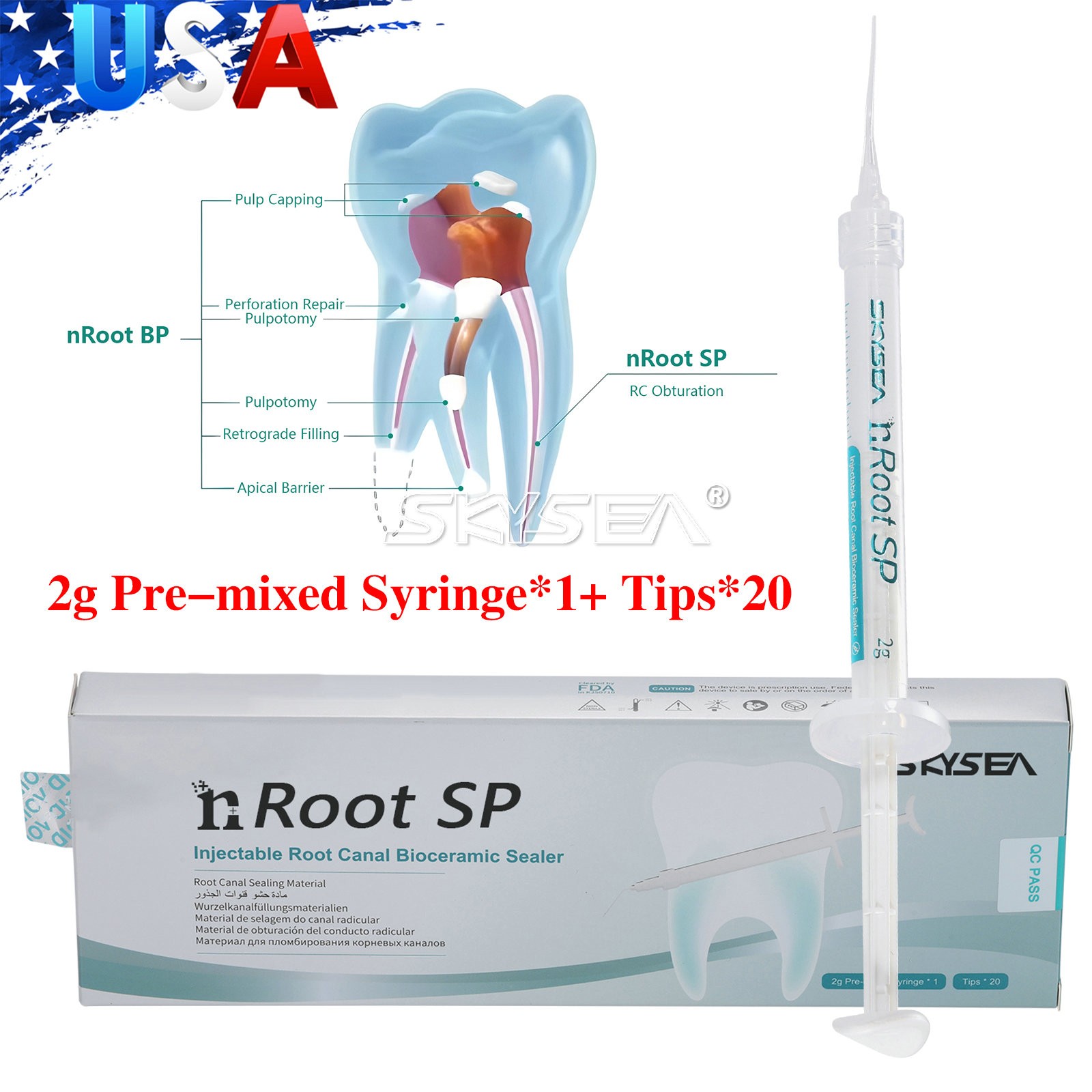Dental nRoot canal bioceramic sealer Endo Filling Cement SP 2g Syringe + 20 Tips