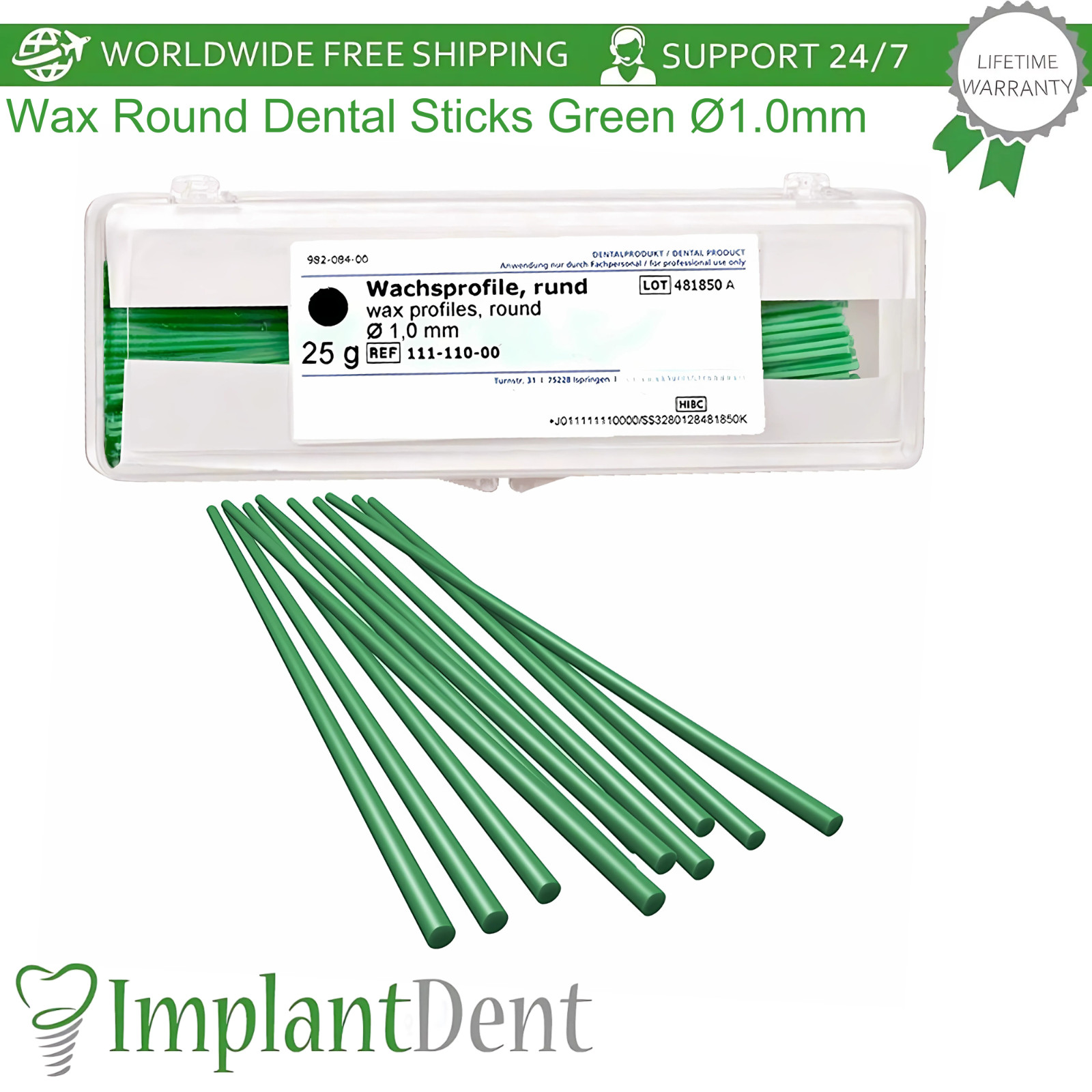 25g Wax Round Dental Sticks Green Ø1.0mm Stable Denture Casting Profiles